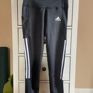 adidas Black Leggings with White Stripes